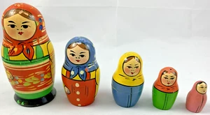 Matroschka Matrjoschka Babuschka 5-teilig Handarbeit Holz USSR 70er 14 bis 5 cm - Bild 1 von 19