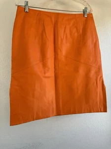 Newport News Easy Style Orange 100% Genuine Leather Skirt Vintage Size 14 - Picture 1 of 3
