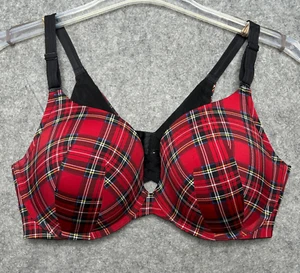 Torrid Curve Bra Women 42DD Red Plaid XO Plunge Push Up Underwire Sexy Comfy Fun - Picture 1 of 17