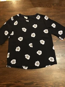 Ann Taylor Womens 3/4 Sleeve Pullover Blouse S Floral Navy Blue - Picture 1 of 5