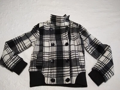 Ashley Bomber Jacket Womens L (M) Black White Plaid Wool Blend Vtg Y2k EUC - Image 1 of 4