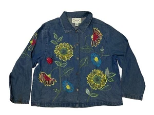Chaqueta de mezclilla floral de colección Tantrums para mujer talla XL azul floral bordada chaqueta - Imagen 1 de 6