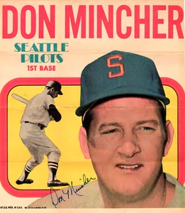 1970 Topps Poster- Don Mincher Signed Seattle Pilots - Picture 1 of 1