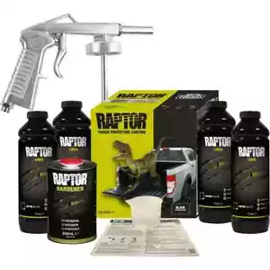 U-Pol Raptor Black Tough Protective Coating Tub/Bed Liner Kit 2L + Schutz Gun - Picture 1 of 5