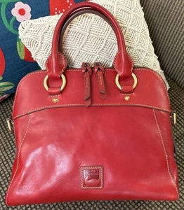 Dooney Bourke Red Cameron Florentine Vacchetta Leather Satchel Handbag Luxe - Picture 1 of 16
