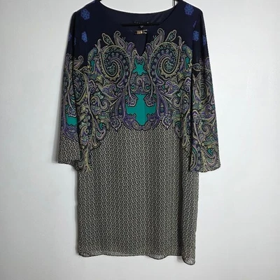 Tiana B Womens Paisley Print Shift Dress Navy Green Purple Size 6 - Image 1 of 4