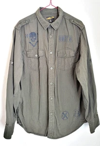 Helix Shirt button up size M long sleeve graphic print green pockets - Picture 1 of 12