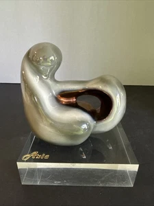Vtg Axia Spain Handmade Abstract Porcelain Sculpture On Signed Poly Block 6x6” - Picture 1 of 9