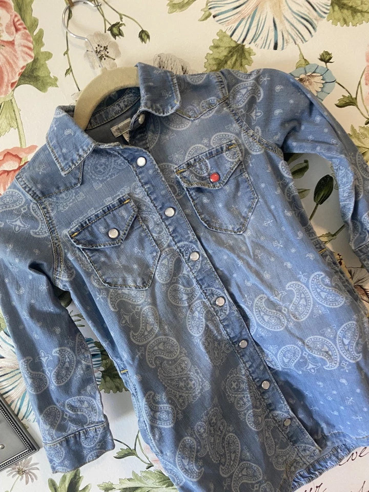 Gymboree Shirt Dress Girls Size 6 Pearl Snap Blue Denim Long Sleeve Pockets - Image 1 of 4