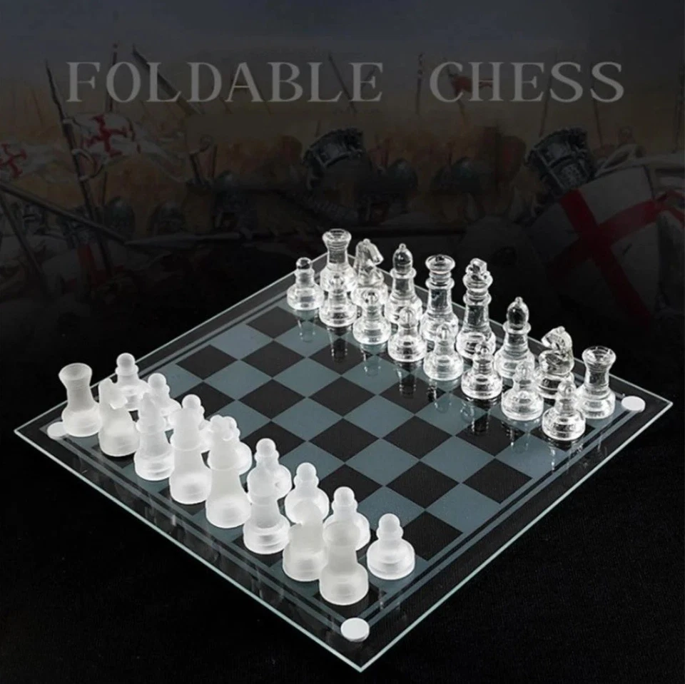 Solid Glass Pieces with Padded Bottom, Crystal Chess Board Set - 20x20cm - Image 1 of 4