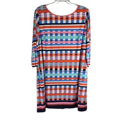 Eliza J женщин 24W 3/4 рукав оболочка Midi колена длины оранжевый темно-синий в полоску платье - Изображение 1 из 4