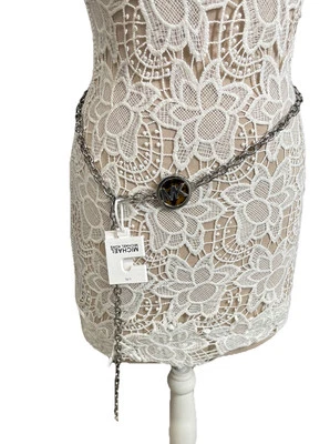 Michael Kors Silver Tone Metal Chain Link Belt Size L/XL  Leopard Medallion Logo - Image 1 of 4