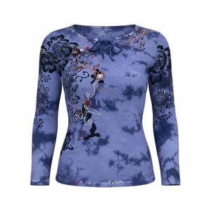 Vintage Y2K Shirt Damen Gr. M Langarm Lila Stickerei Batik BOHO - Bild 1 von 4