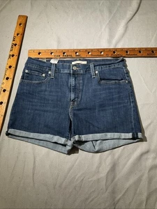 Levis Mid Length Shorts Womens Size 31 Blue Cutoff Denim Casual Pants Cuff Hem - Picture 1 of 14