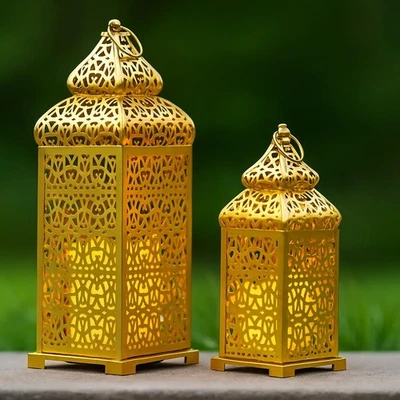 VELA LINTERNAS Gran Templo Dorado Linterna Marroquí Lámpara Decorativa Candelabro Hol... Foto 1 de 4