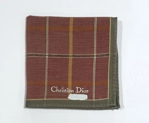 Handkerchief Man Christian Dior Brown Stripped Check Pocket Square Cotton 18” - Picture 1 of 5