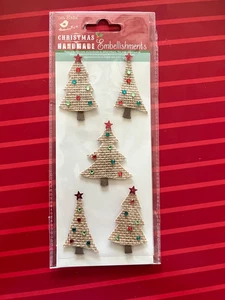 SALE - 6 PACKAGES BURLAP CHRISTMAS TREES LITTLE BIRDIE 3D STICKERS - Picture 1 of 1