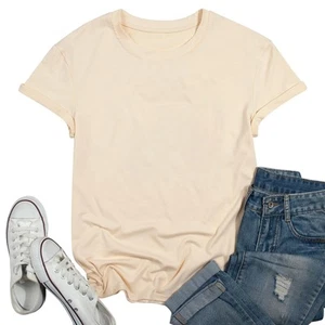 Women's T Shirt Funny Short Sleeve Clothes Tops Beige - Picture 1 of 1