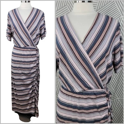 NUEVO Maxi Vestido Lane Bryant Plus 18/20 18/20W 2X Rayas Largo Elastizado Acanalado Envoltura Foto 1 de 4