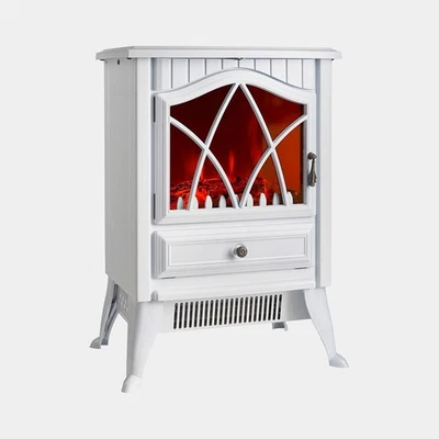 White Electric Stove Heater 1800W Freestanding Log Flame Effect 2 Heat Settings - Image 1 of 4