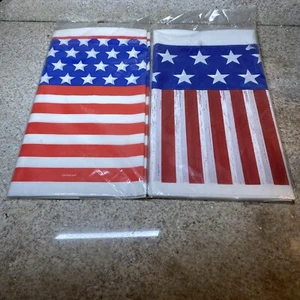 2 Vinyl Tablecovers Tablecloths American Flag 54x96 & 54x102 Patriotic July 4th - Picture 1 of 5