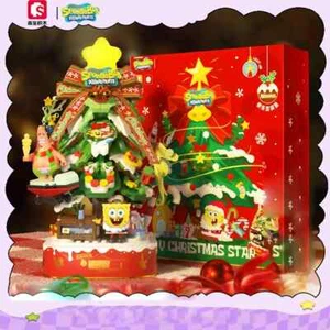 Bob Esponja Árbol de Navidad Caja de Música Bloque de Construcción Luz Giratoria Caja de Música Ladrillo - Imagen 1 de 6