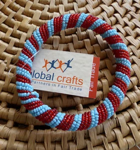 Braccialetto perline gioielli africani Masai Masai Kenya commercio equo e solidale blu/rosso MD - Foto 1 di 1
