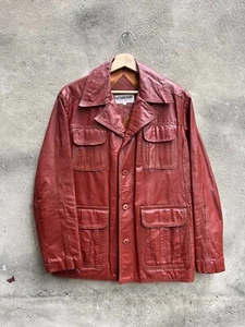 Vintage McGregor Orange Brown Leather Safari Jacket Size 42 - Picture 1 of 8