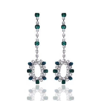 Orecchini lunghi in cristallo austriaco placcato argento - Fatti a mano. - Immagine 1 di 2