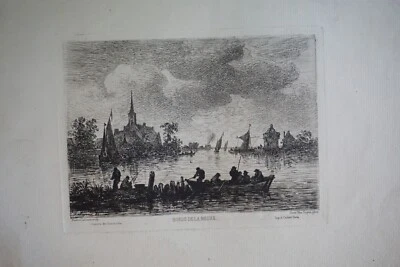 Maxime LALANNE (1827-1886) BELLE GRAVURE EAU FORTE XIX° PAYSAGE MEUSE BATEAU - Photo 1/4