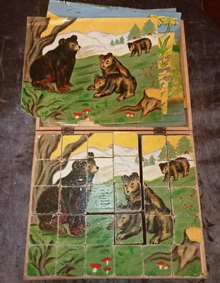 Ancien Jeu de cubes (30) en boite d'origine - 6 modèles dessins animaux -DEFAUTS - Photo 1/4