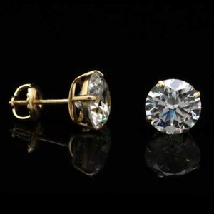 2.5Ct CZ 14K Yellow Gold Round Cut Screw Back Stud Earrings 7mm - Picture 1 of 4