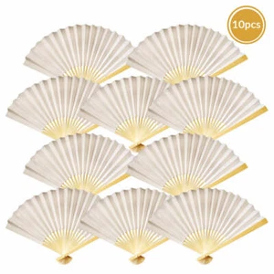 9" Beige / Ivory Paper Hand Fans for Weddings, Premium Paper Stock (10 Pack) (Es - Picture 1 of 5