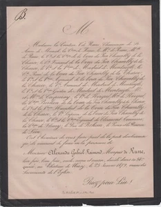 1879 Faire-part décès Alexandre-Gabriel-Raimond de RUNE - Warsy (Somme). - Picture 1 of 1