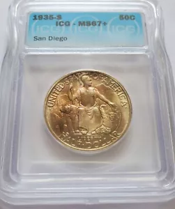 1935-S San Diego Half Dollar 50C. Certified ICG MS67+ Plus Grade - Beauty Toning - Picture 1 of 6