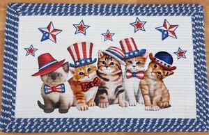 Braided Kitchen Accent Rug, PATRIOTIC, 5 A AMERICAN CATS IN HATS. rectangle 