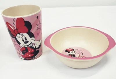 Disney Minnie Mouse Juego de 2 tazas de tazón de vajilla de fibra de bambú retro a lunares Foto 1 de 4