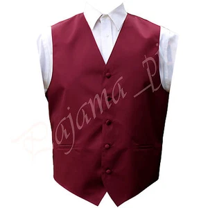 New Men Burgundy Satin Solid Vest Only Waistcoat Tuxedo Suit Wedding Prom Party - Picture 1 of 1
