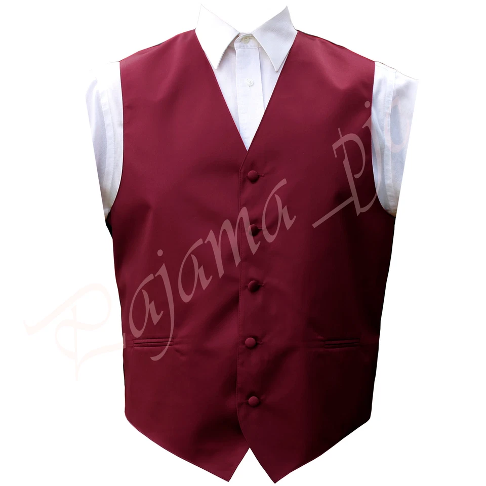 New Men Burgundy Satin Solid Vest Only Waistcoat Tuxedo Suit Wedding Prom Party - Image 1 of 1
