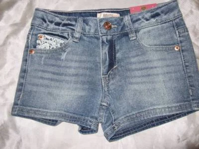 NUEVO CON ETIQUETAS ~ ROUTE 66 Pantalones Cortos Vaqueros Azul Denim con Bolsillos Ribeteados de Encaje ~ Niña 8 Foto 1 de 2