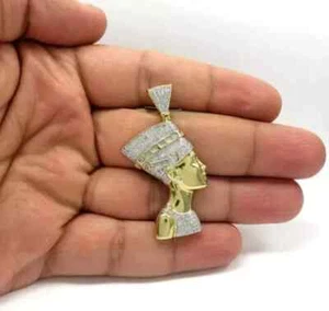 Queen Nefertiti Pendant 2Ct Round Cut Lab-Created Diamond 14K Yellow Gold Plated - Picture 1 of 5