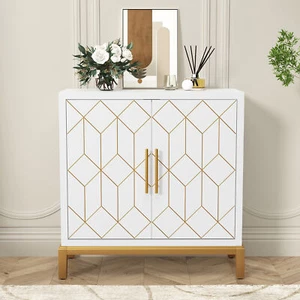 Accent Cabinet with 2 Doors Modern Sideboard Carved Decorative Storage Cabinet - Picture 1 of 8