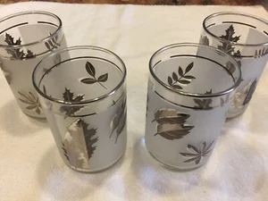 4er Set Libbey mattiertes Blattsilber Trinkbecher Gläser 4-1/2" Mid Century - Bild 1 von 2