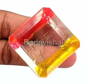 179 Ct Lab-Created Emerald Cut Bi-Color Rutilated Quartz Certified Gemstone 4AUD - Picture 1 of 6