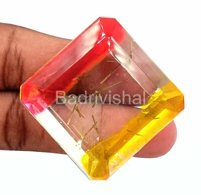 179 Ct Lab-Created Emerald Cut Bi-Color Rutilated Quartz Certified Gemstone 4AUD - Image 1 of 4