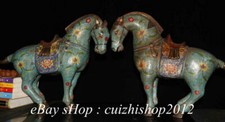19" Old Chinese Cloisonne Enamel Bronze Feng Shui Animal War Horse Statue Pair