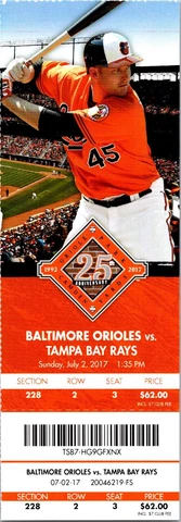 TICKET - Baltimore Orioles vs Tampa Bay Rays (July 2 2017) Mark Trumbo Cover