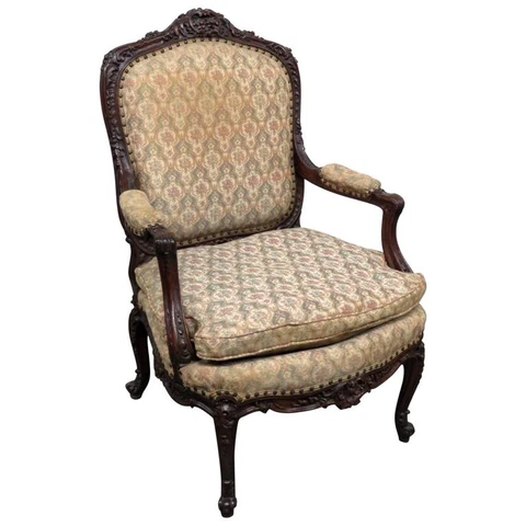 Great French Louix XV Carved Walnut Fauteuil Arm desk Dining Chair C1890 Cover