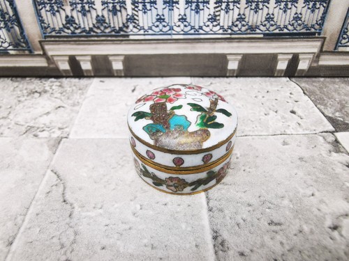 KENZO Portapillole portapillole vintage piccola miniatura in ottone smaltato placcato oro AA16