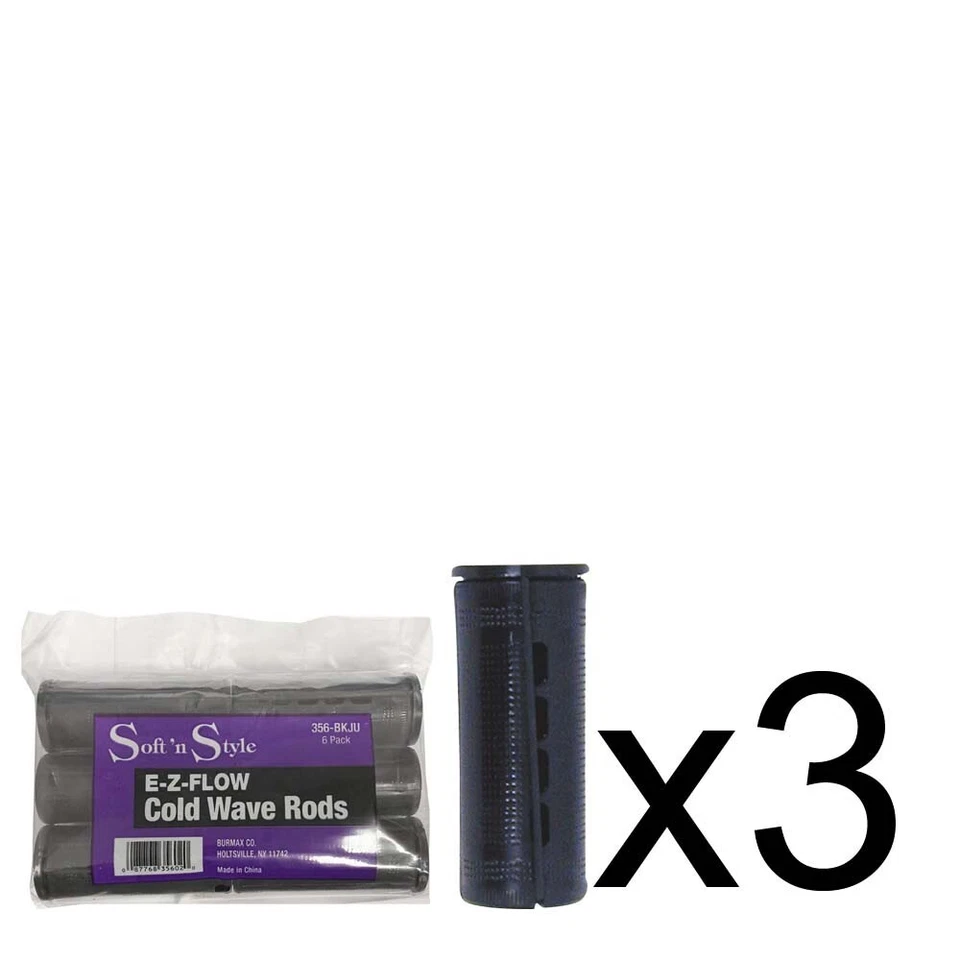 BEAUTY SALON EZ COLD WAVE HAIR PERM RODS - 6 PC JUMBO BLACK 1 1/4" 3 PACK - Image 1 of 1